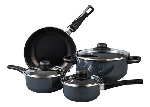 Batería De Cocina Cinsa Tradicional De Acero Vitrificado 7 Piezas Color Negro Brillante