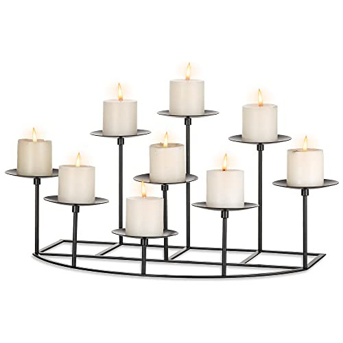 Candelabro Velas De Pilar Color Negro Mate 9 Soportes V...