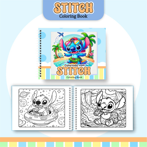 Livro De Colorir Stitch Estilo Bobbie Goods A5 Capa Dura Com Brilho Holográfico Folhas Grossas 180g Para Colorir Com Lapis Ou Canetinhas Touch