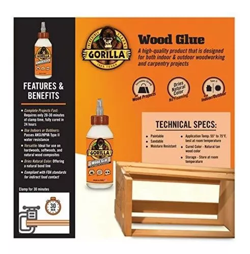 Gorilla Wood Glue, 8 ounce Bottle, (Pack of 2) - 6200013