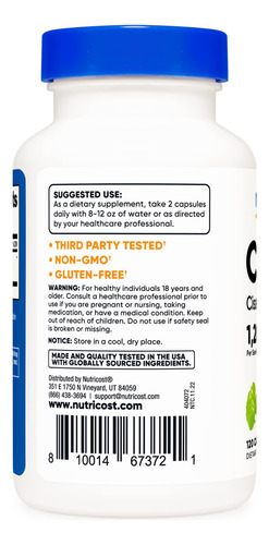 Nutricost Cissus Quadrangularis (600 Mg) 120 Cápsulas, Sin G