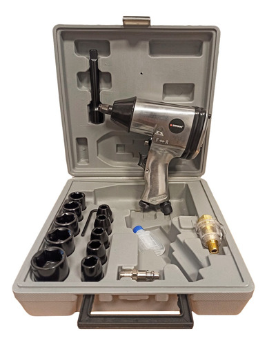 Imagen 4 de 6 de Llave Impacto Neumatica Pistola Kommberg 1/2 PuLG Kit 17 Acc