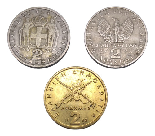 Monedas Grecia 2 Dracmas Diferentes 3 Piezas Envío $60