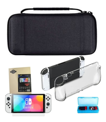 Imagen 1 de 2 de Kit Bolso Oled Nintendo Switch Pack Proteccion Vidrio Funda