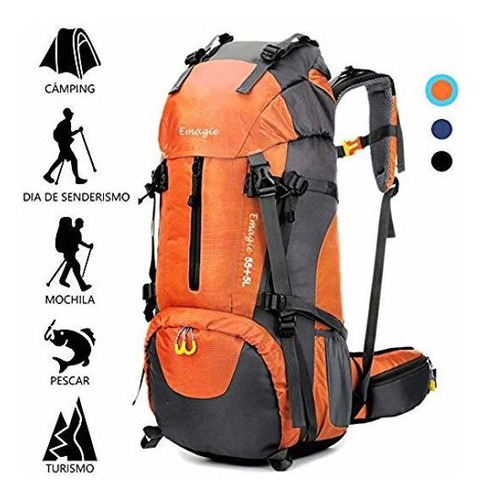 Mochila Resistente Al Agua 60l Senderismo Montañismo Naranja