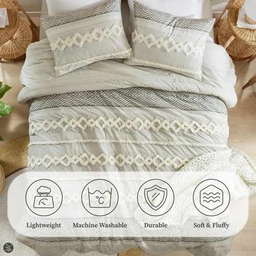 Set De Edredón Hyde Lane Boho Grey, 100% Algodón, Tamaño Kin