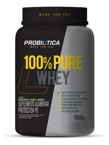 Suplemento em pó Probiótica  100% Pure Whey proteínas 100% Pure Whey sabor  yogurt de limão em pote de 900g