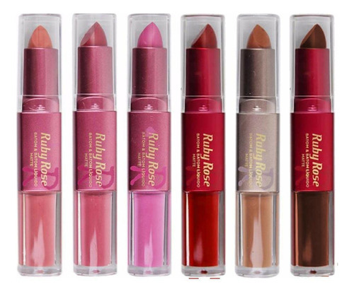 Batom Duo Matte Ruby Rose Kit 6 Unidades