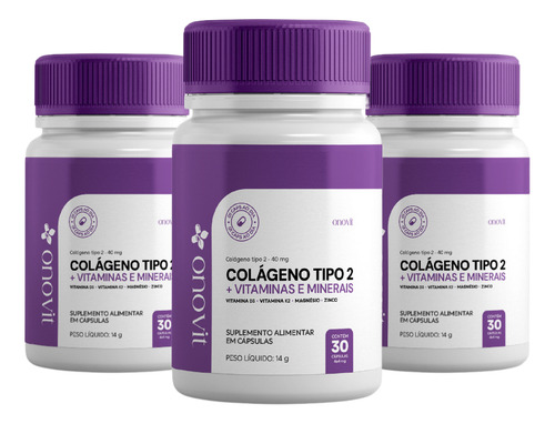 Kit 3 Colágenos Tipo 2 Vitaminas D3 + K2 Magnésio Cálcio E Z