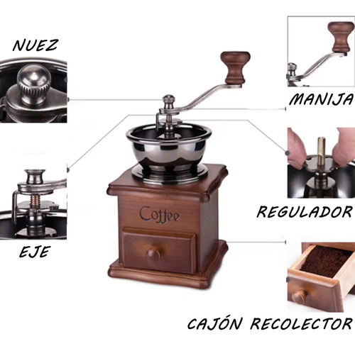 Molino Manual De Café Manivela De Mano Portátil Vintage Marrón