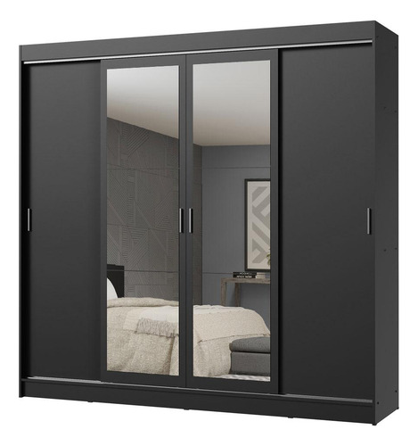 Guarda-roupa Casal Madesa Austin 4 Portas C Espelhos 3 Gav P Cor Preto