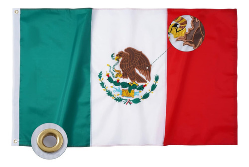 Bandera Mexicana Bradford 3x5 Para Exterior, Bordada Mx Méxi