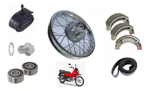 Roda Traseira Montada Pop 100 / 110 Patim + Câmara Raio 4mm