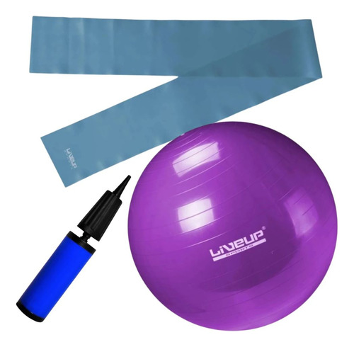 Bola Suíça 55 Cm Com Mini Bomba + Faixa Elástica Forte Azul