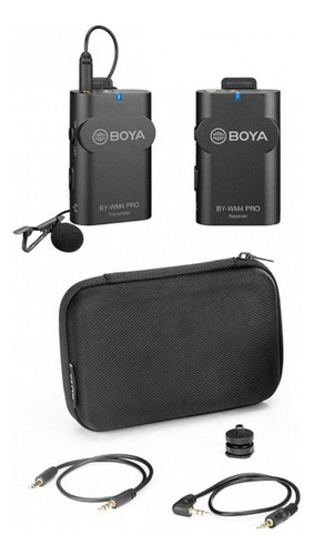 Micrófono inalámbrico de solapa Boya Bywm4 para smartphone y cámara, color negro
