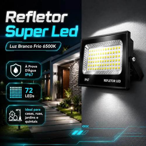 Kit 4 Holofote Refletor Super Led 300w Luminária Cor Da Luz Branco Frio 6500k Ip67 Bovolt Preto