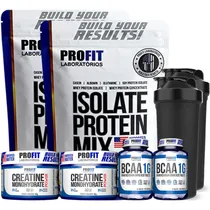 Comprar Kit 2 Whey Isolado Profit 900g + 2 Bcaa 2 Creatina 2 Shaker Sabor Morango