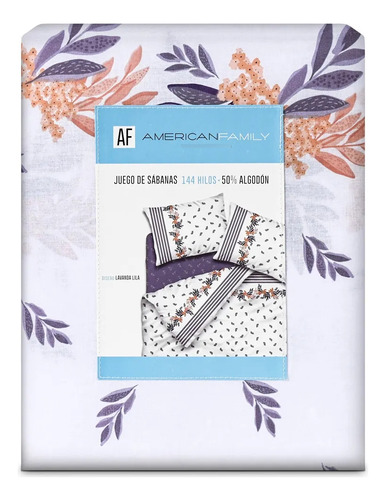 Juego De Sabanas American Family 144 Hilos 2 Plazas Lila Lavanda Llila