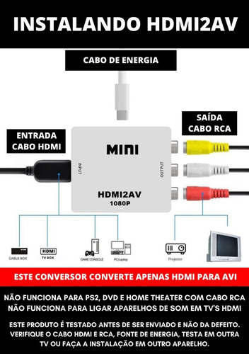 Imagem 2 de 2 de Mini Adaptador Conversor D Hdmi P/ Video 3rca Av Cabo Hdmi
