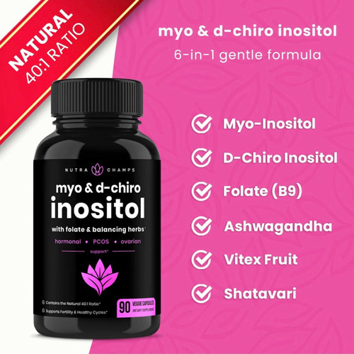 Myo Inositol & D-chiro 40:1 Ratio(90 Cápsulas) Hecho En E.u. Sabor Sin Sabor