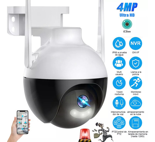Camara De Seguridad 1080p Hd Lmpermeable Wifi Color Negro Y Blanco