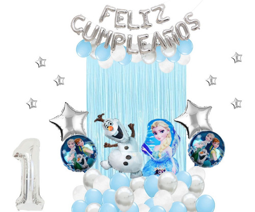 Decoración Globos Feliz Cumpleaños Frozen Elsa Olaf Número