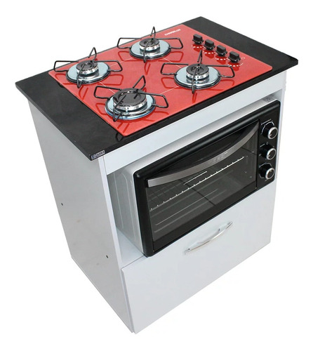 Kit Balcão Salvia + Cooktop 4 Bocas E Forno Elétrico 48l 