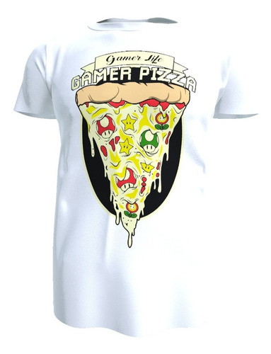 Polera Gamer Pizza, Super Mario, Poliester