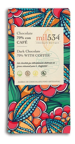 Chocolate 70% Cacao Con Café Tostado Barra 90grs.