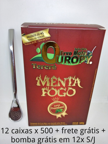 Erva Mate Tereré Ouropy Kit 12x500g Sabor Menta Fogo