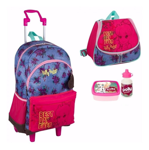 Mochila Escolar Rodinhas Polly Pocket Com Lancheira Sestini