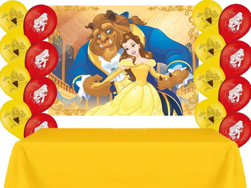 Kit Decoração Festa Bela E A Fera Painel Balões Toalha Mesa