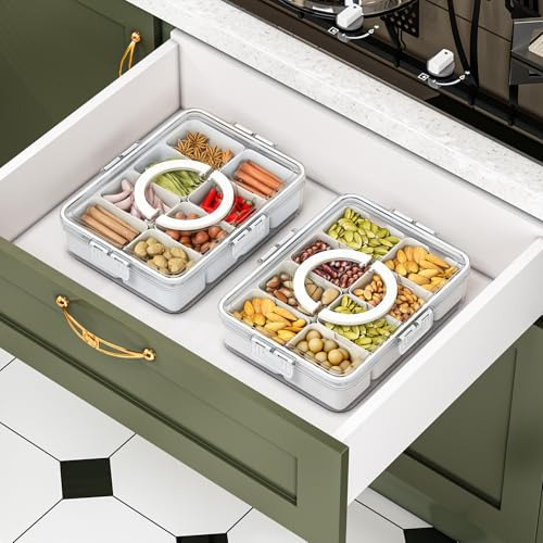 Bandeja Divisoria Con Tapa Y Asa, Recipiente Para Snacks, Or