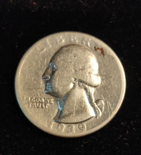 Moneda Un Cuarto De Dólar 1939, Washington Quarter. Plata