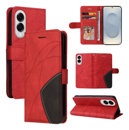 Funda Para Samsung Serie S De Piel Sintética De Alta Calidad, Funda Protectora Tipo Cartera Con Ranura Para Tarjetas, Color Rojo