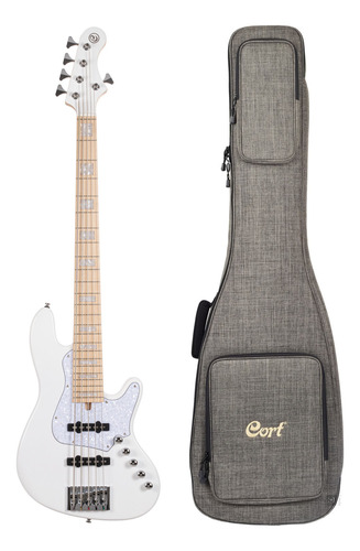 Baixo Ativo 5 Cordas Cort Elrick Njs5 Branco Com Case
