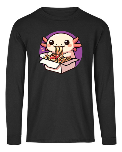 Playera Manga Larga Ajolote Comiendo Delicioso Espagueti