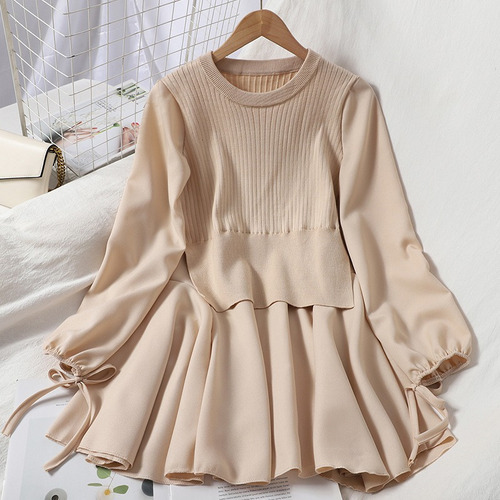 Thes Mujer Traje De Punto Mini Vestidos Coreano Vestido Femi