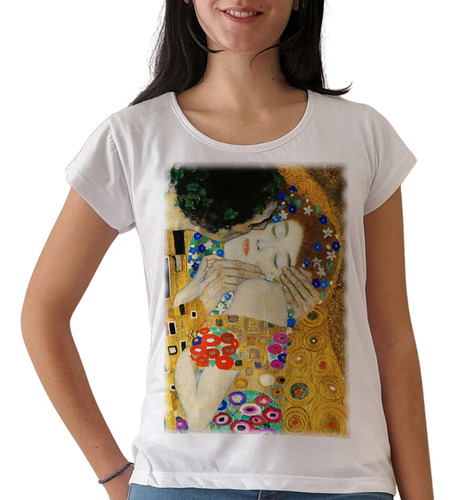 Remera Klimt El Beso Mujer Cuadros Arte Blanca Purple Chick