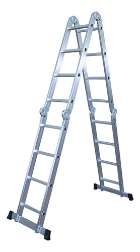 Escalera Aluminio Con Chap Articulada 4x4 Plegable Reforzada Color Gris Claro