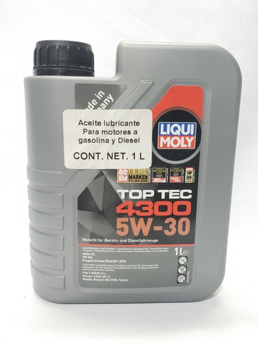 Aceite Sintetico Liqui Moly 5w30 Top Tec 4300 1 L 45000 Km