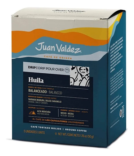 Café Juan Valdez Drip Huila Grano Molido - 5 Un.