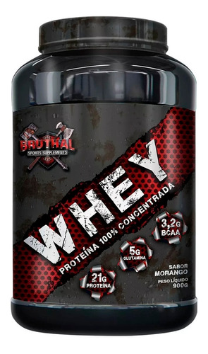 Whey Protein 100% Concentrado Pure 900g - Bruthal Sports Sabor Morango