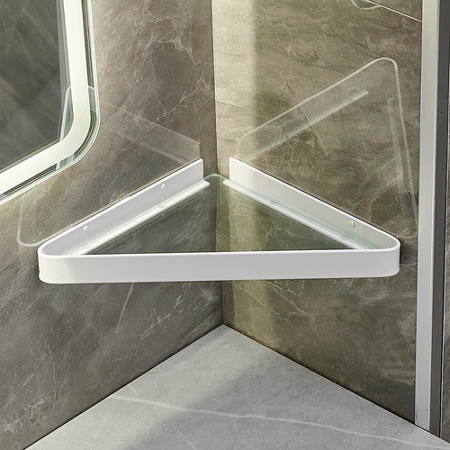 Estante Vidrio Templado Repisa Baño Esquinero En Acero Inox. Color Blanco