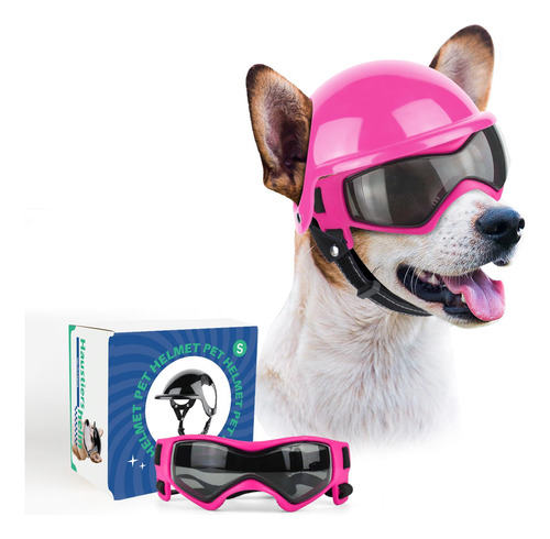 Casco Para Perro Petleso Con Gafas Lentes Anti-uv Modelo 202 Rosado
