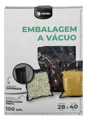 Embalagem A Vácuo Gofrada Preta Pré Formada 28x40cm - 100und