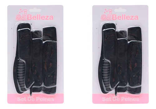 2 Set De Peines Belleza De Plástico Negro 12 Pzas.c/u