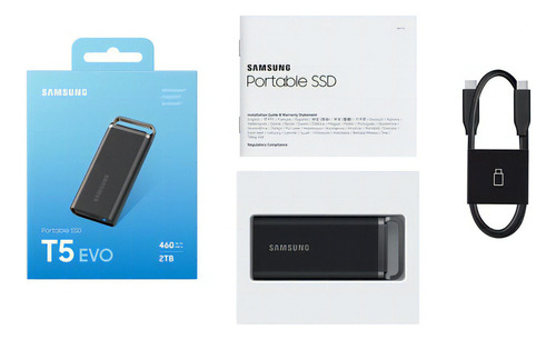 Ssd Evo T5 Samsung portátil USB 3.2 Gen 1 Ph2t0s/AM de 2 TB, color negro