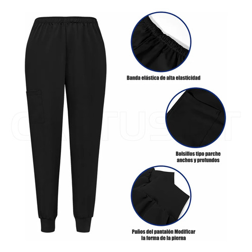 Filipinas Médicas Pijama Quirúrgica Scrub Jogger Uniforme Negro Xxl