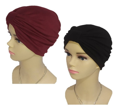 4 Gorros Turbantes Dama Algodón Seda. Oncólogico Quimio Color Negro-rosa Claro-marino-tinto
